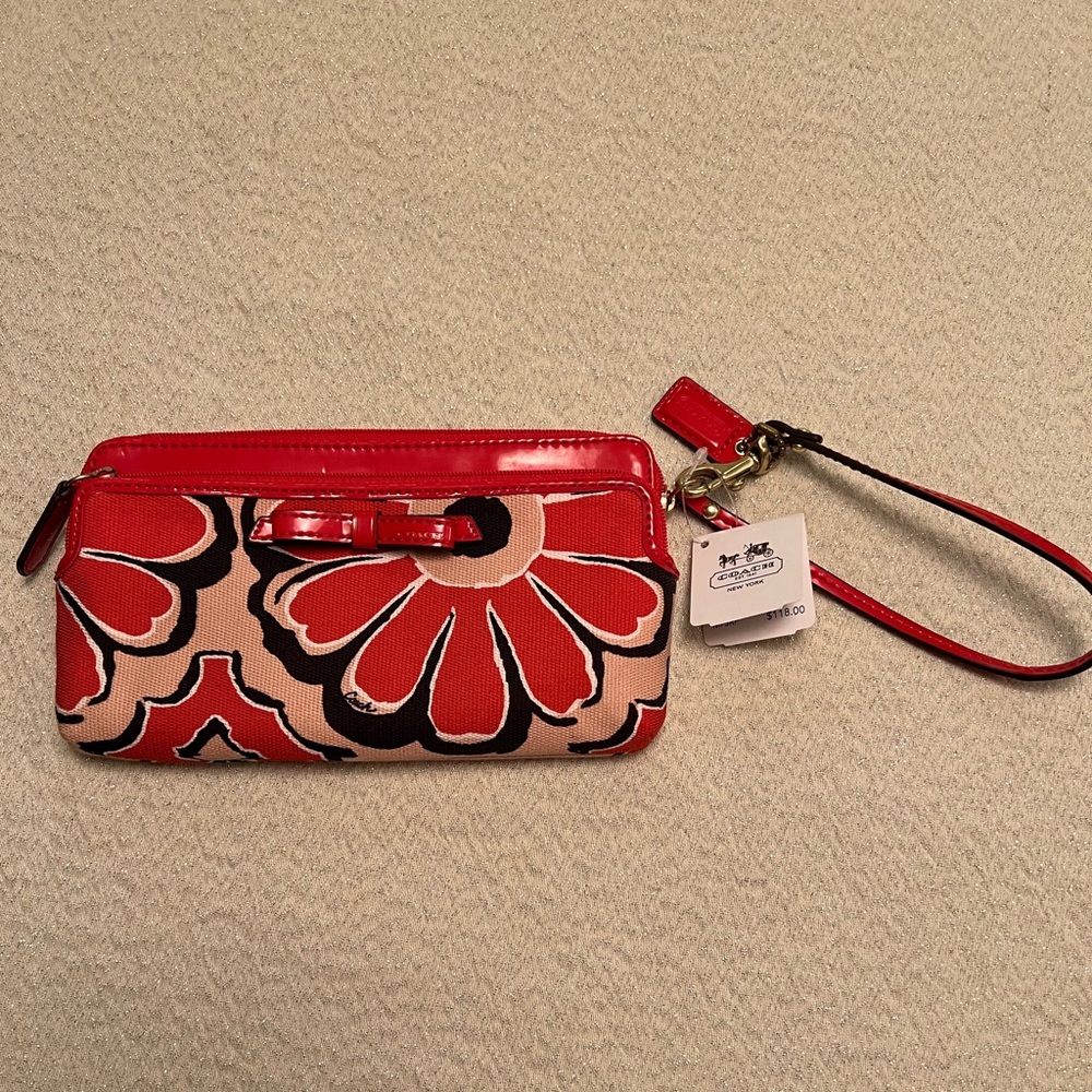 Coach Poppy Floral Scarf Print Double Zip wallet NEW WITH TAGS #49617